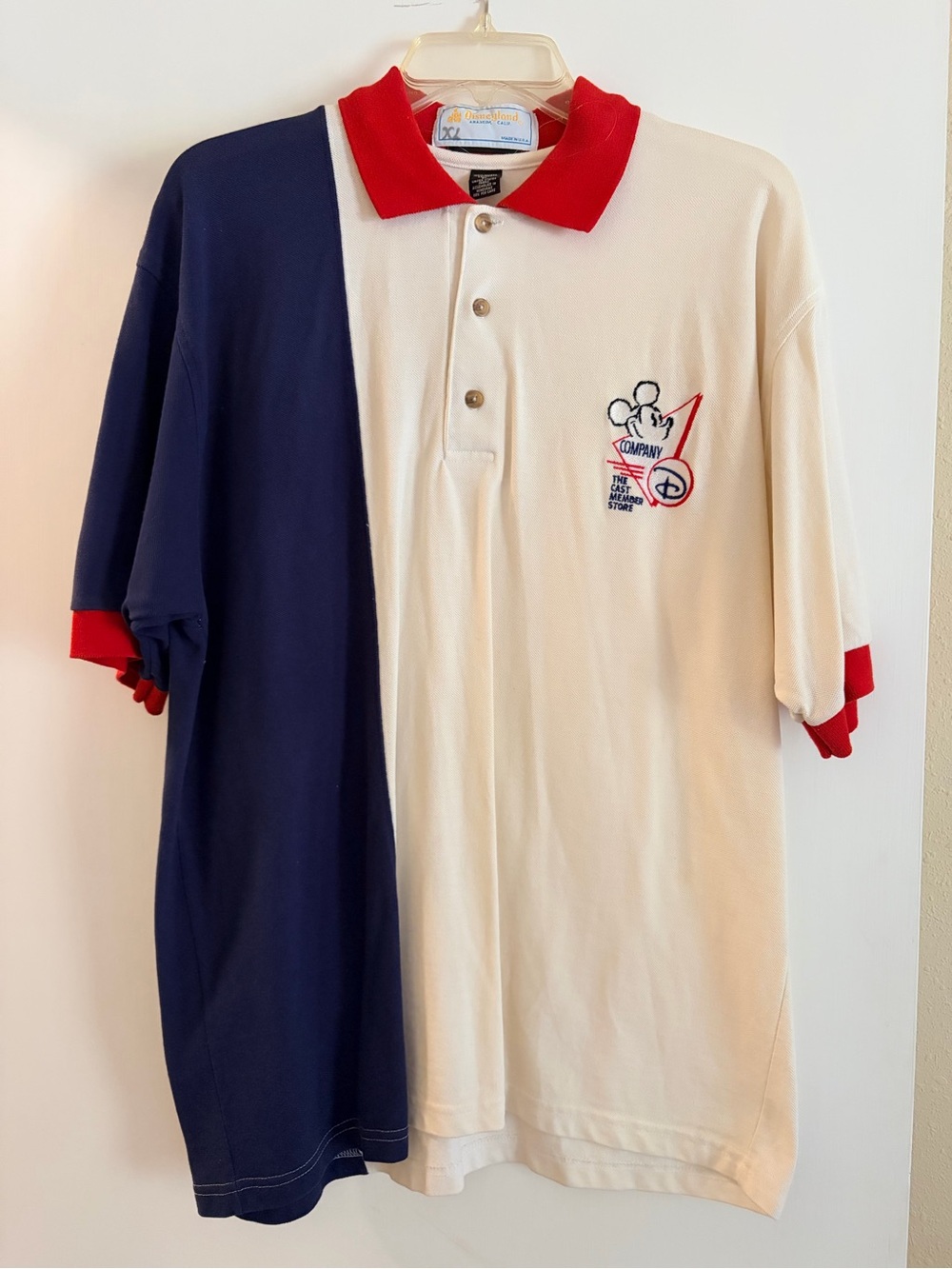 Disney Cast Member Polo Shirt in Navy, Cream & Red with Mickey Embroidery